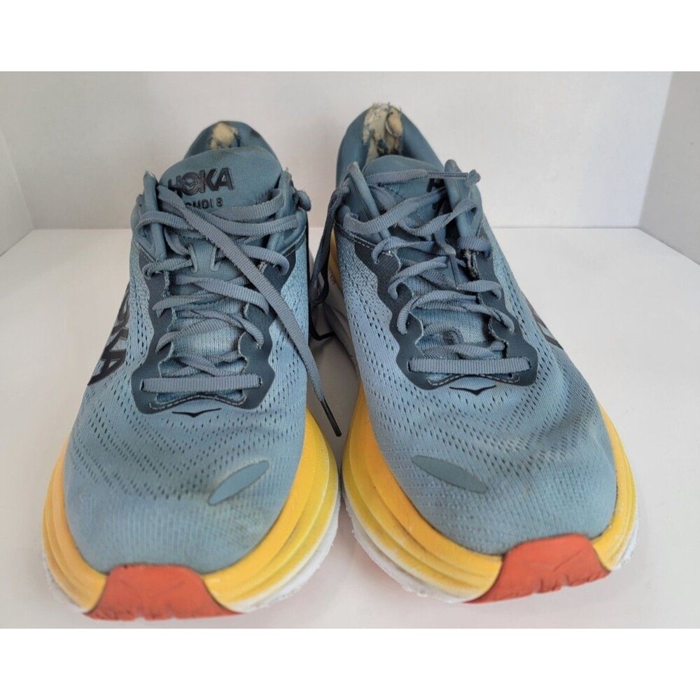 HOKA Bondi 8 Running Shoes Mens 11 Blue Yellow Athletic Sneakers Shoes READ